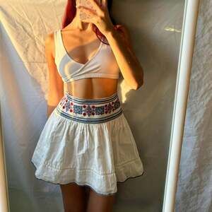 Vintage Boho Embroidered Mini Skirt - White High-Waisted Folk Circle Skirt